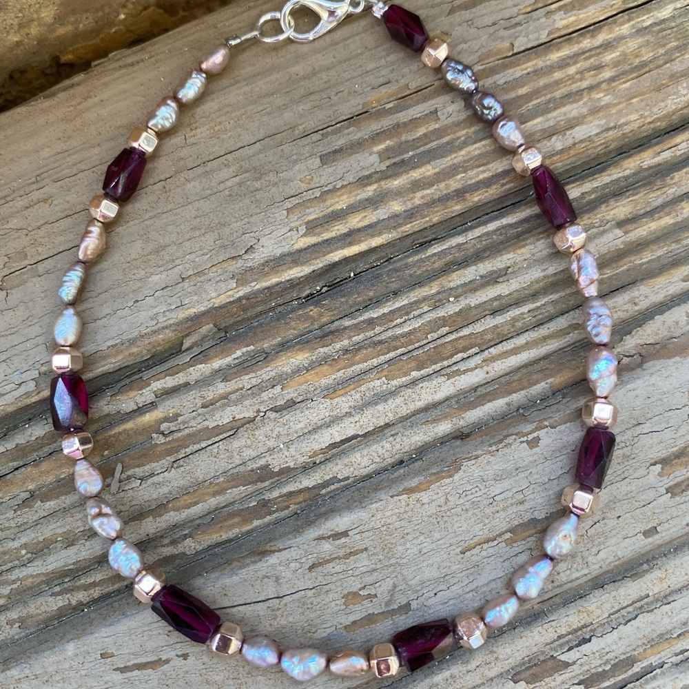 Anklet-Garnets & freshwater pearls